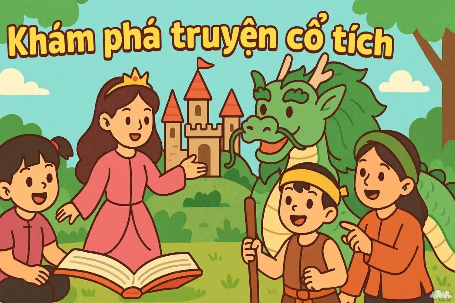 Hình minh họa hành trình khám phá truyện cổ tích – đầy màu sắc kỳ diệu và giá trị nhân văn sâu sắc.